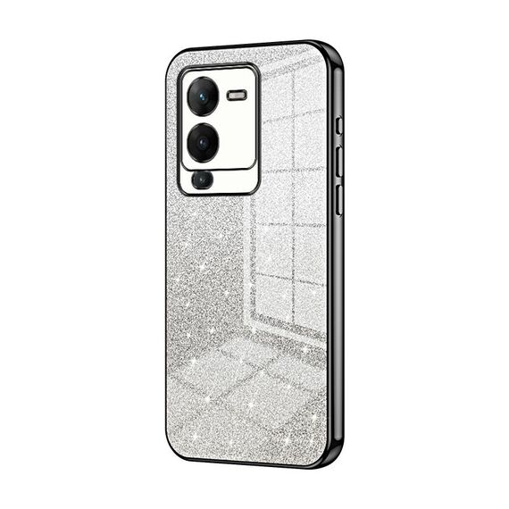 Custodia per telefono elettrolitico con polvere glitterata sfumata per vivo S15 Pro / V25 Pro (nero)