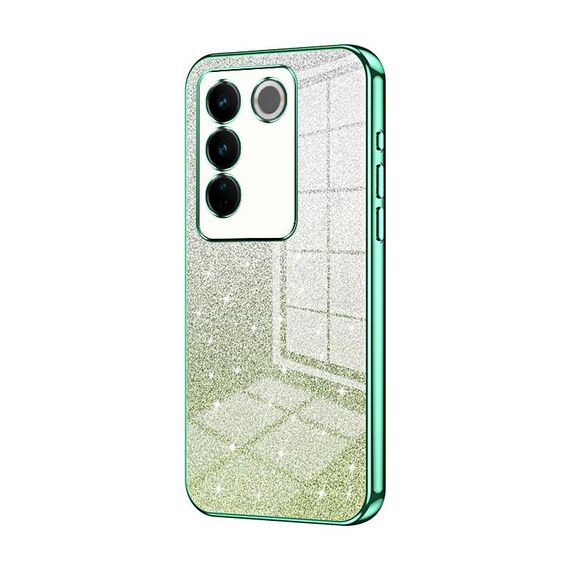Custodia per telefono elettrolitico con polvere glitterata sfumata per vivo S16 Pro / S16 / V27 / V27 Pro (verde)