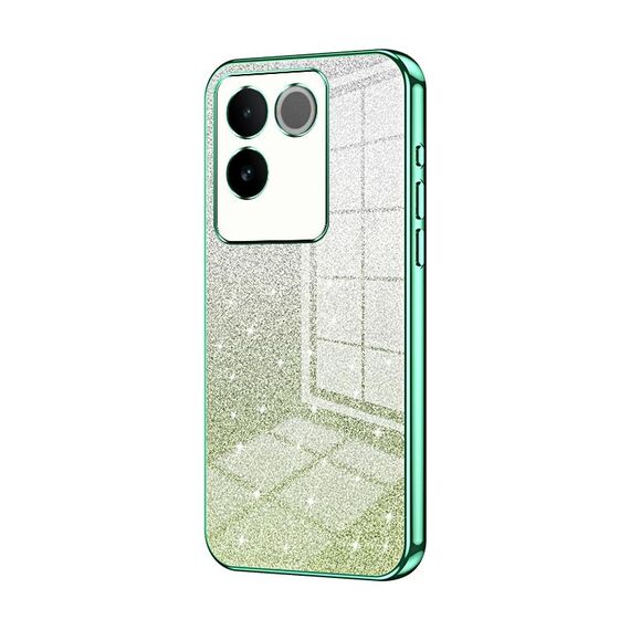 Custodia per telefono elettrolitico con polvere glitterata sfumata per vivo S17e / iQOO Z7 Pro (verde)