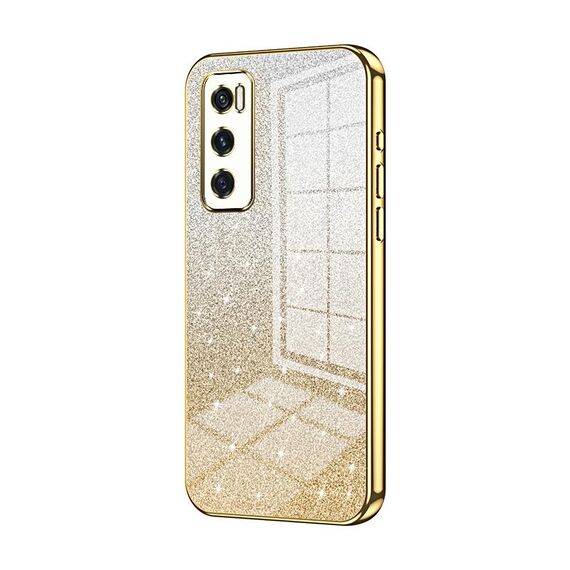 Custodia per telefono elettrolitico in polvere glitterata sfumata per vivo V20 SE / Y70 (oro)