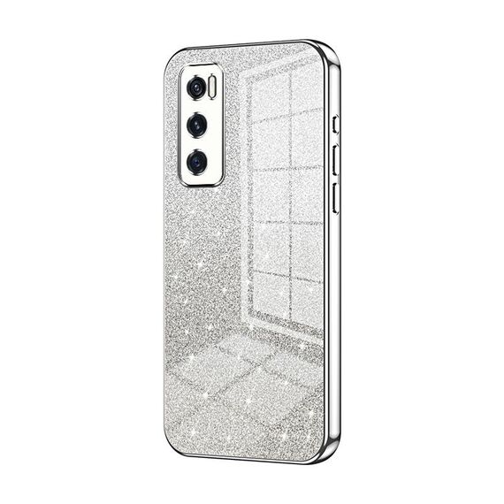 Custodia per telefono elettrolitico in polvere glitterata sfumata per vivo V20 SE / Y70 (Argento)