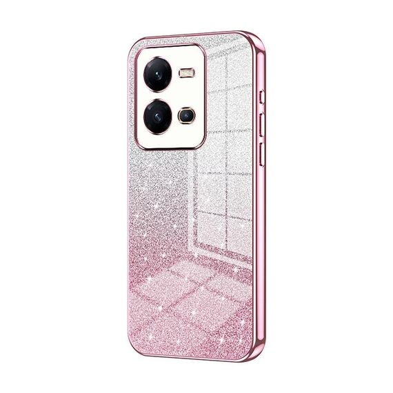 Custodia per telefono elettrolitico in polvere glitterata sfumata per vivo V25 / V25e (rosa)