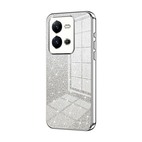 Custodia per telefono elettrolitico in polvere glitterata sfumata per vivo V25 / V25e (Argento)