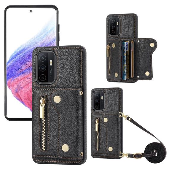 Per Samsung Galaxy S23+ DF-09 Custodia per telefono in PU con trama a tracolla Litchi (Nero)