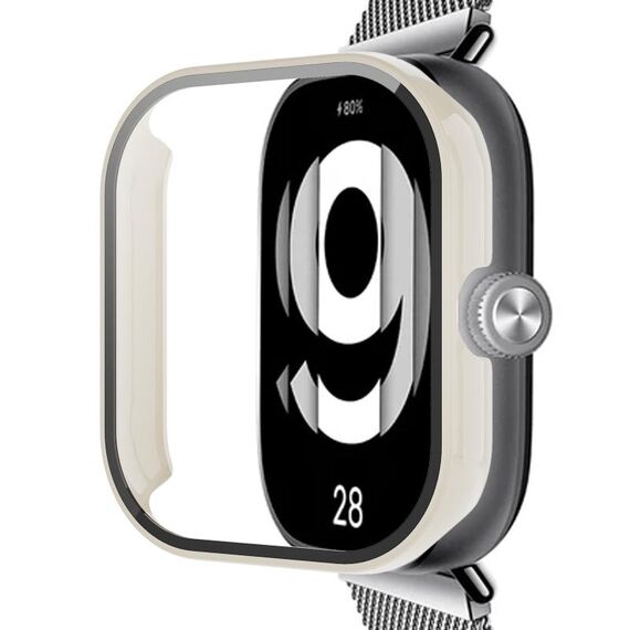 Per Redmi Watch 4 PC + custodia protettiva per orologio integrata in vetro temperato (bianco avorio)