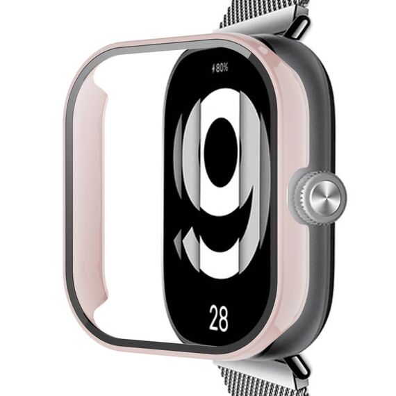 Per Redmi Watch 4 PC + custodia protettiva per orologio integrata in vetro temperato (rosa)