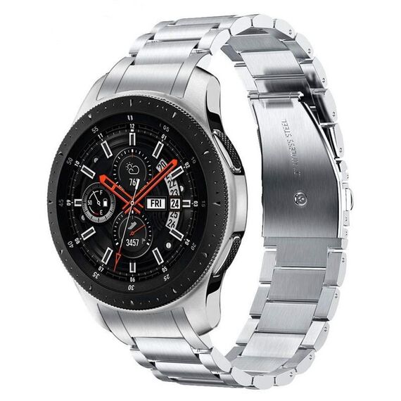 Per Huawei Watch GT 4 46mm Cinturino per orologio in acciaio inossidabile con fibbia piatta curva a tre ceppi (Argento)