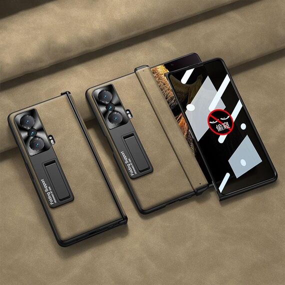 Custodia per telefono in pelle privacy integrata con cerniera pieghevole smerigliata per Honor Magic VS GKK con supporto (marrone)