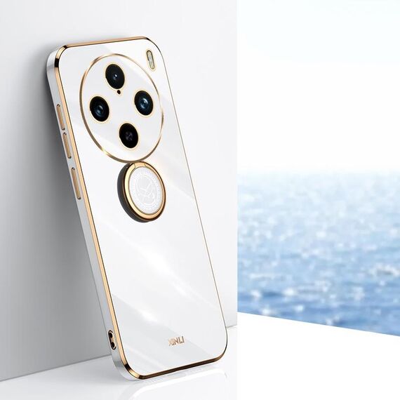Per vivo X100 Pro 5G XINLI Straight Edge 6D Placca Custodia per telefono in TPU con supporto ad anello (Bianco)