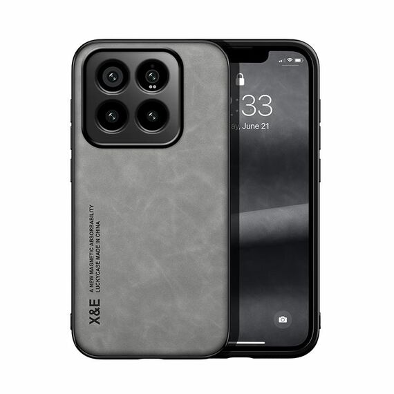 Custodia per telefono posteriore in pelle magnetica Skin Feel per Xiaomi 14 Pro (grigio chiaro)