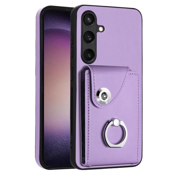 Per Samsung Galaxy S24 5G Custodia per telefono in PU con supporto ad anello per porta tessere (viola)