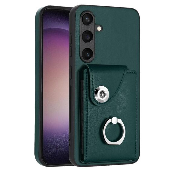 Per Samsung Galaxy S24 5G Custodia per telefono in PU con supporto ad anello per porta carte di organo (verde)