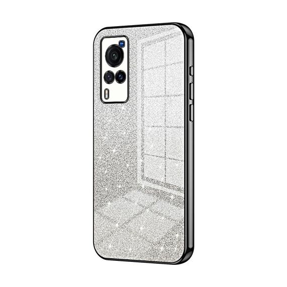 Custodia per telefono elettrolitico in polvere glitterata sfumata per vivo X60 (nera)
