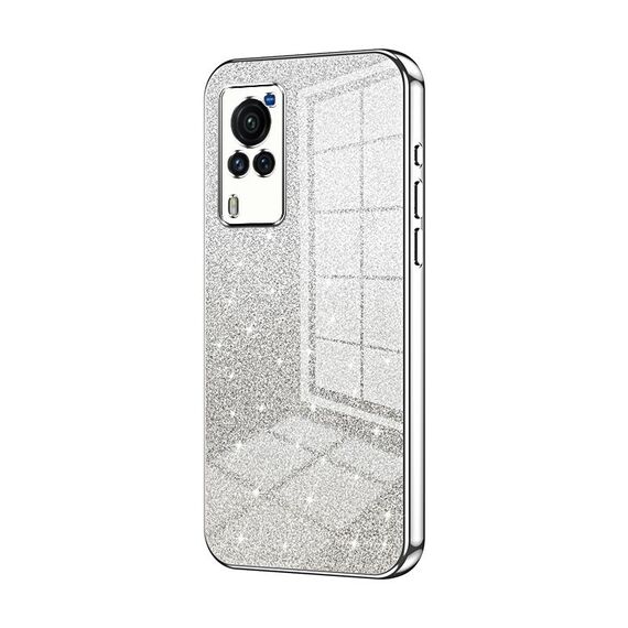 Custodia per telefono elettrolitico in polvere glitterata con schermo curvo per vivo X60 (Argento)