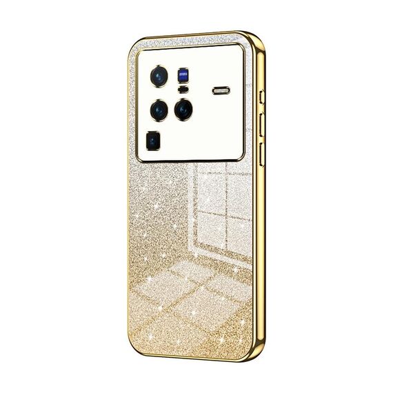 Custodia per telefono elettrolitico in polvere glitter sfumata per vivo X80 Pro (oro)