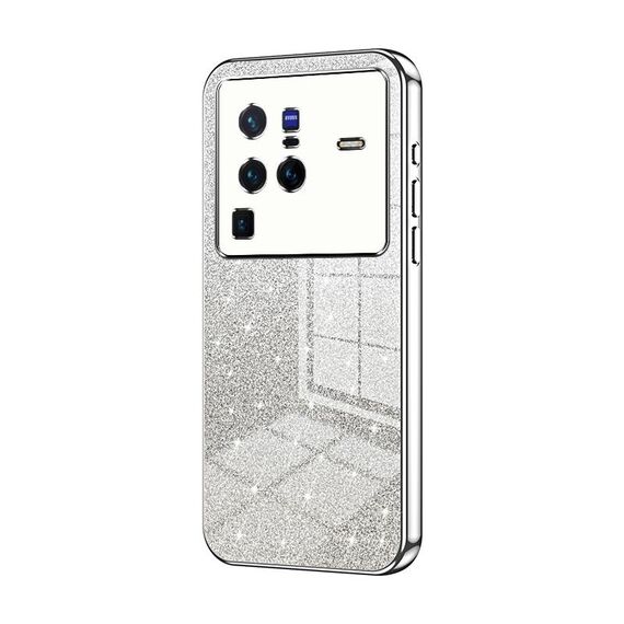 Custodia per telefono elettrolitico in polvere glitter sfumata per vivo X80 Pro (argento)