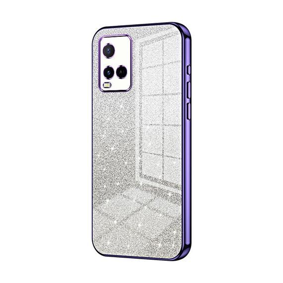 Custodia per telefono elettrolitico con polvere glitterata sfumata India per vivo Y21 / Y33s / Y21s / T1x (viola)