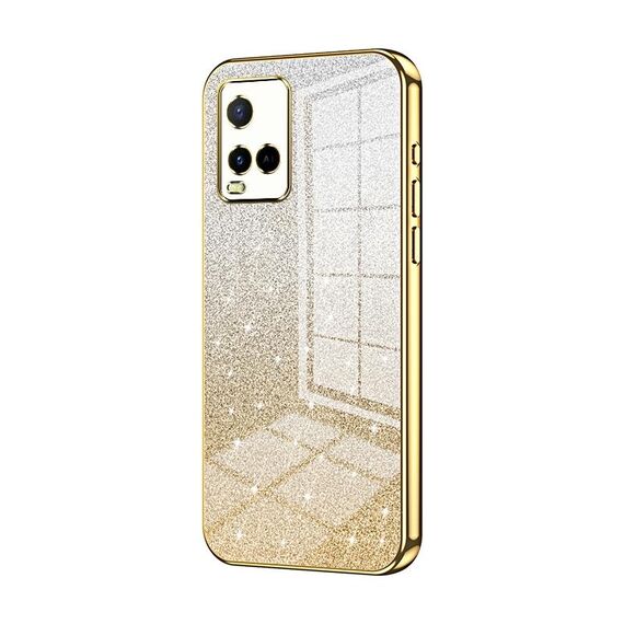 Custodia per telefono elettrolitico con polvere glitterata sfumata India per vivo Y21 / Y33s / Y21s / T1x (Oro)