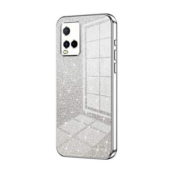 Custodia per telefono elettrolitico con polvere glitterata sfumata India per vivo Y21 / Y33s / Y21s / T1x (Argento)