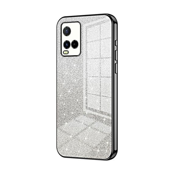 Per vivo Y21 / Y33s / Y21s / T1x India Gradient Glitter Powder Custodia per telefono elettrolitico (Nero)