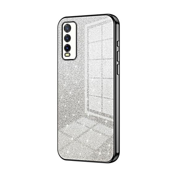 Per vivo Y20 / Y20i / Y20s / iQOO U1x Custodia per telefono elettrolitico con polvere glitterata sfumata (Nero)