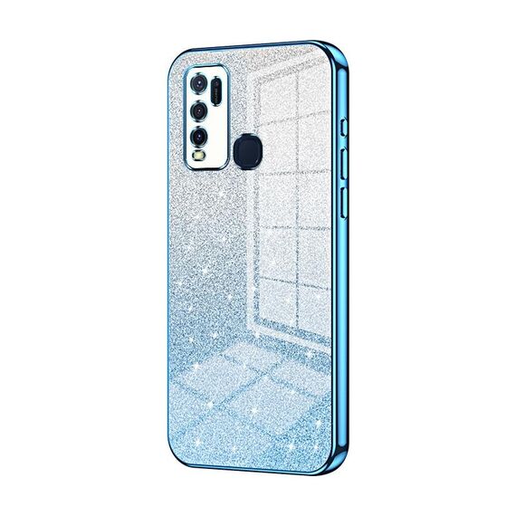 Custodia per telefono elettrolitico in polvere glitterata sfumata per vivo Y50 / Y30 (blu)