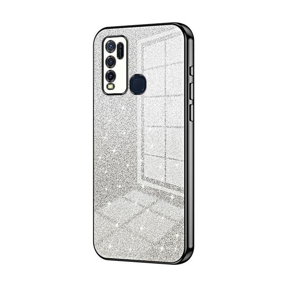 Custodia per telefono elettrolitico in polvere glitterata sfumata per vivo Y50 / Y30 (nera)