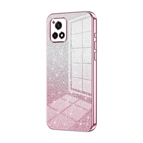 Per vivo Y52s 5G / Y52s T1 / iQOO U3 Custodia per telefono elettrolitico con polvere glitterata sfumata (rosa)