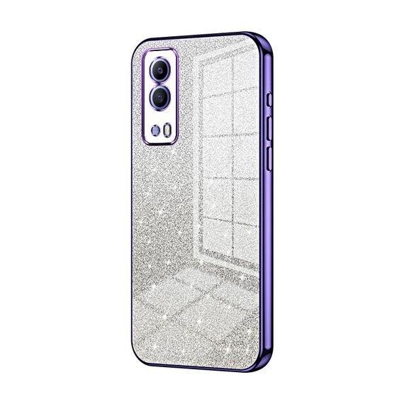 Per vivo Y53s 5G / T1x 5G / iQOO Z5x Custodia per telefono elettrolitico con polvere glitterata sfumata (viola)