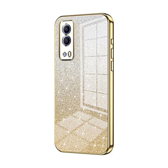 Per vivo Y53s 5G / T1x 5G / iQOO Z5x Custodia per telefono elettrolitico con polvere glitterata sfumata (Oro)