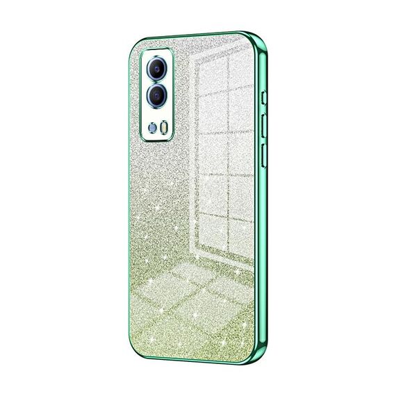 Per vivo Y53s 5G / T1x 5G / iQOO Z5x Custodia per telefono elettrolitico con polvere glitterata sfumata (verde)