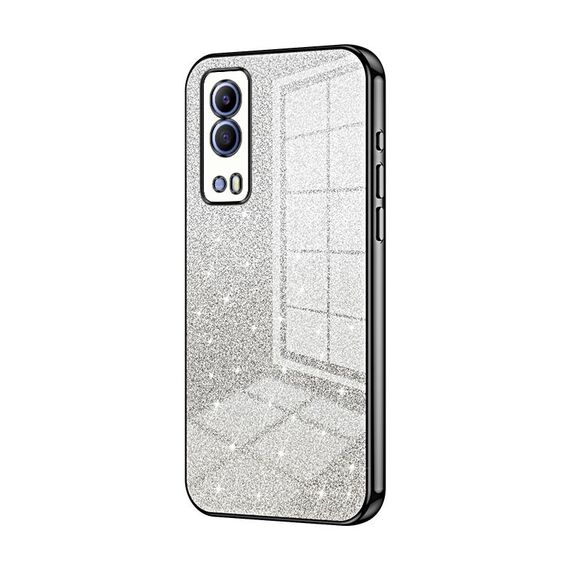 Per vivo Y53s 5G / T1x 5G / iQOO Z5x Custodia per telefono elettrolitico con polvere glitterata sfumata (Nero)