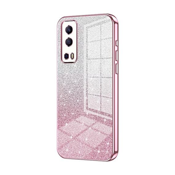 Per vivo Y72 5G / iQOO Z3 / Y75s Custodia per telefono elettrolitico con polvere glitterata sfumata (rosa)