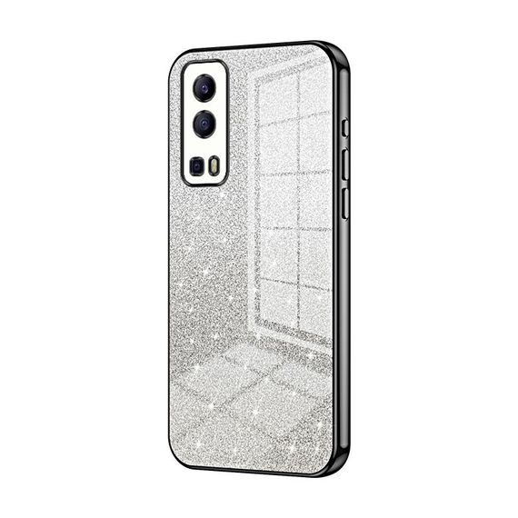 Per vivo Y72 5G / iQOO Z3 / Y75s Custodia per telefono elettrolitico con polvere glitterata sfumata (Nero)