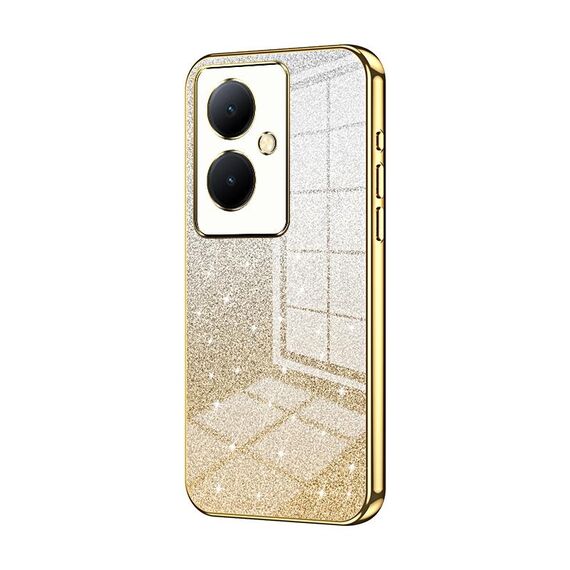 Custodia per telefono elettrolitico in polvere glitterata sfumata per vivo Y78+ 5G / Y78 / V29 Lite (Oro)