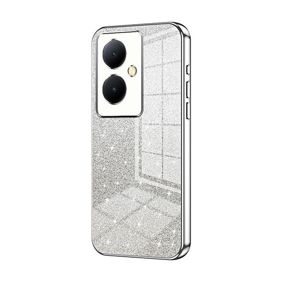 Custodia per telefono elettrolitico in polvere glitterata sfumata per vivo Y78+ 5G / Y78 / V29 Lite (Argento)