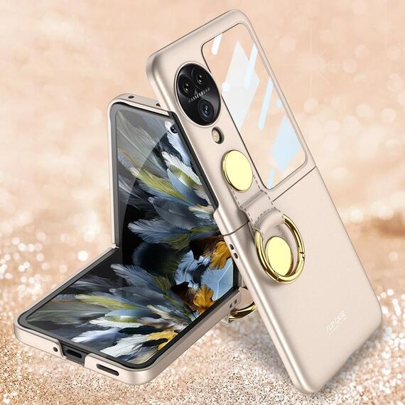 Per OPPO Find N3 Flip GKK Custodia per telefono con anello rotante ultrasottile integrato a copertura totale (Oro)