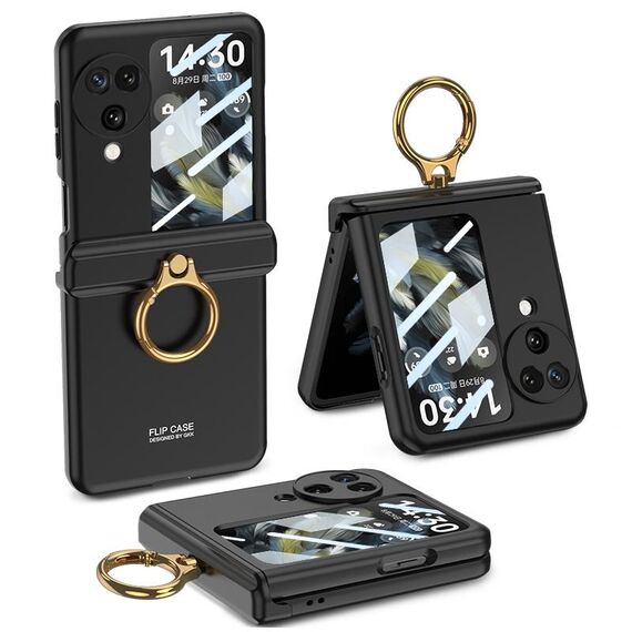 Per OPPO Find N3 Flip GKK Custodia a libro con cerniera magnetica integrata con supporto ad anello (nero)
