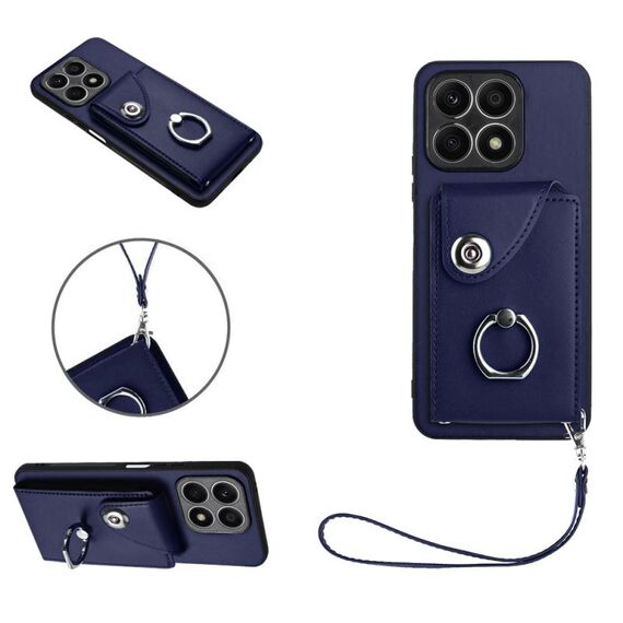 Custodia per cellulare in PU con supporto per anello per borsa per organo Honor X8a con cordino (blu)