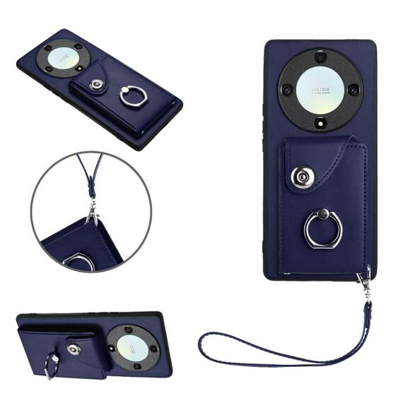 Per Honor X9a/Magic5 Lite Borsa per carte da organo Porta anelli Custodia per telefono in PU con cordino (Blu)