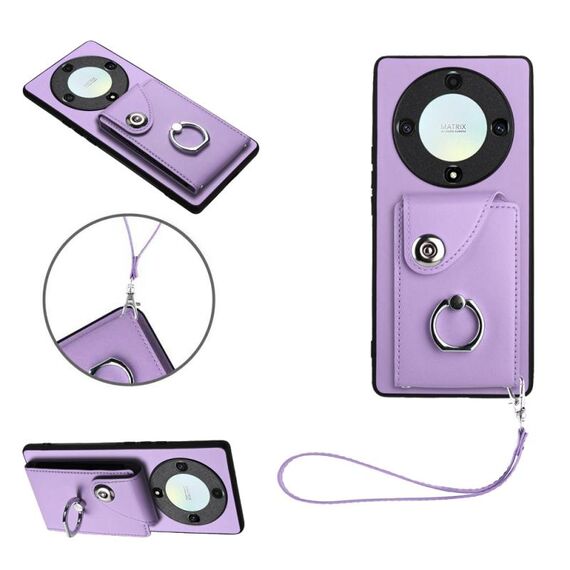 Per Honor X9a/Magic5 Lite Custodia per telefono in PU con porta carte per organo con cordino (viola)