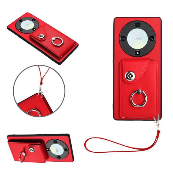 Per Honor X9a/Magic5 Lite Borsa per carte d'organo Porta anelli Custodia per telefono in PU con cordino (Rosso)