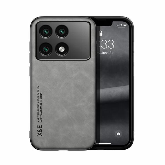Custodia per telefono posteriore in pelle magnetica Skin Feel per Xiaomi Redmi K70E (grigio chiaro)