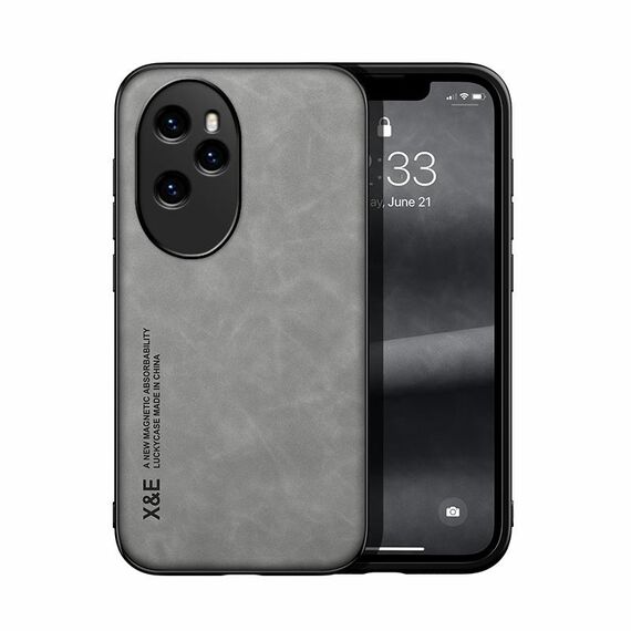 Custodia per telefono posteriore in pelle magnetica per Honor 100 Pro Skin Feel (grigio chiaro)