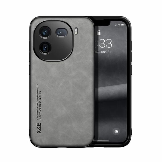 Per vivo iQOO 12 Custodia per telefono con retro in pelle magnetica Skin Feel (grigio chiaro)