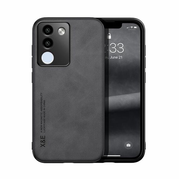 Custodia per cellulare con retro in pelle magnetica Global Skin Feel per vivo V29e (grigio scuro)
