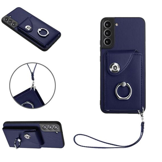 Per Samsung Galaxy S22 5G Custodia per cellulare con supporto per anello in organza con cordino (blu)