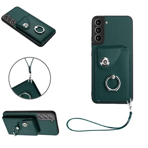 Per Samsung Galaxy S22 5G Custodia per cellulare con supporto per anello in organza con cordino (verde)