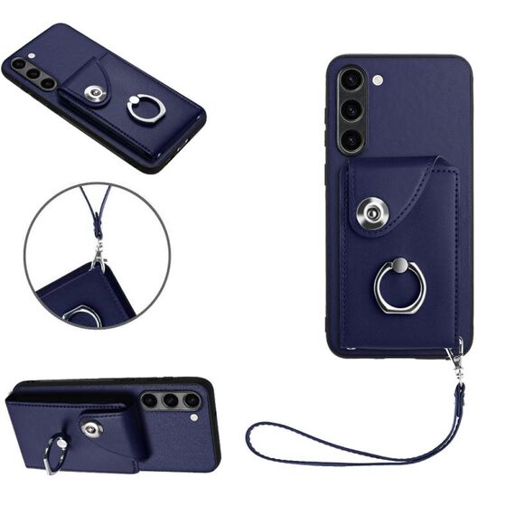 Per Samsung Galaxy S23+ 5G Custodia per telefono in PU con porta carte per organo con cordino (blu)