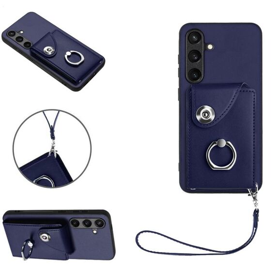 Per Samsung Galaxy S24 5G Custodia per cellulare con supporto per anello in organza con cordino (blu)